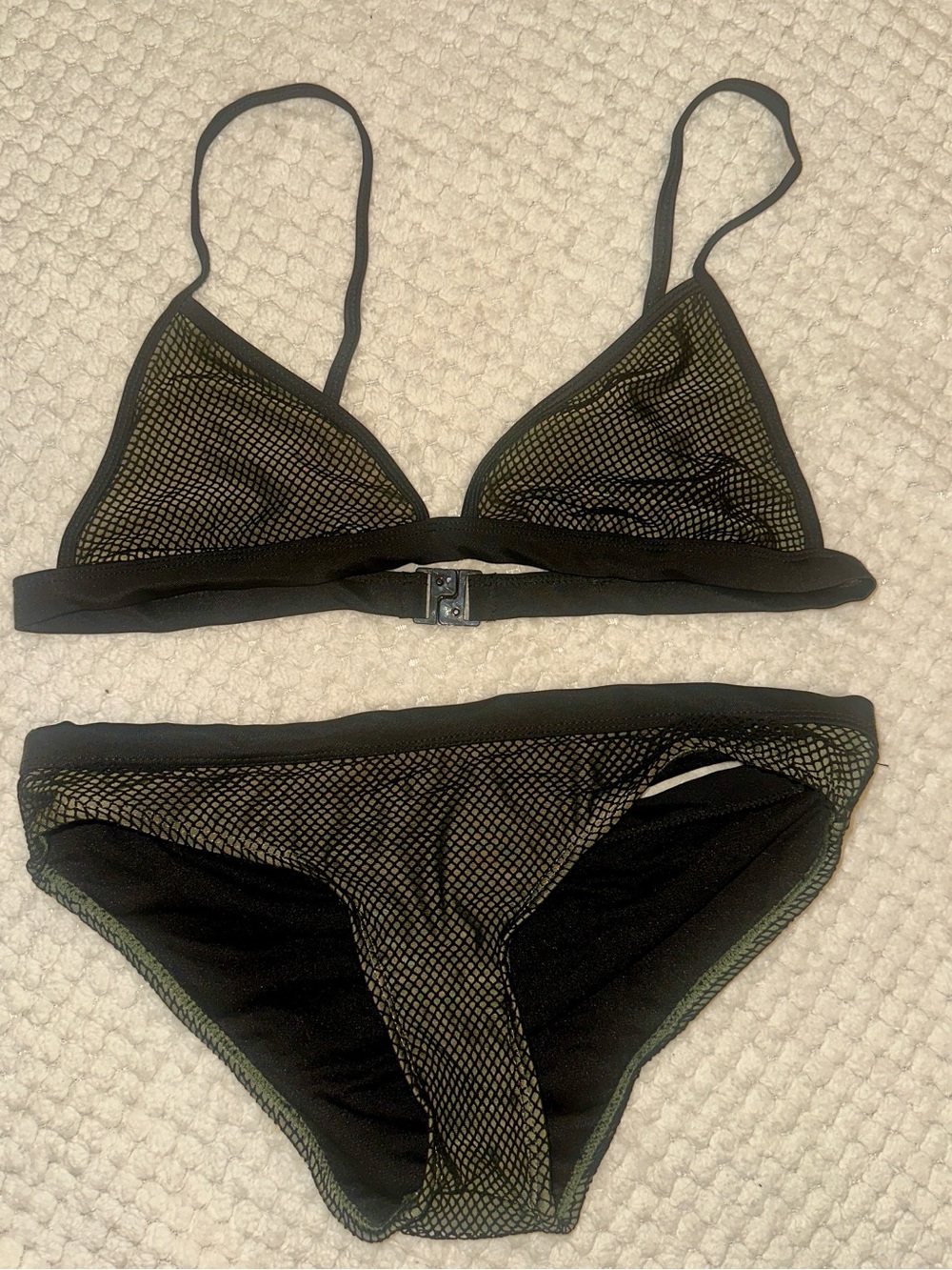 Nasty Gal Black Mesh Bikini Set with Green Underlay